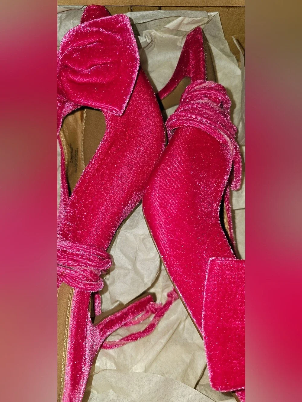 ASOS DESIGN Sylvie Tie Leg Mid-Heels with Bow in Pink Velvet